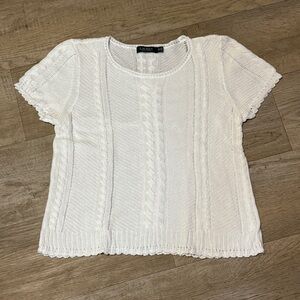 Lauren by Ralph Lauren White Knit Short Sleeve Sweater